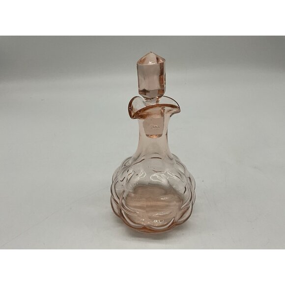 Pink Depression Glass 5" Bottle with Hexagon Shaped Stopper, MCM Collectible - Picture 9 of 13